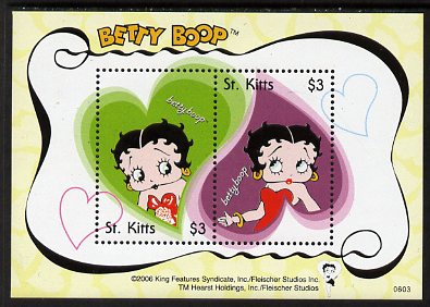 St Kitts 2007 Betty Boop perf m/sheet, unmounted mint SG MS887, stamps on cartoons, stamps on films, stamps on women