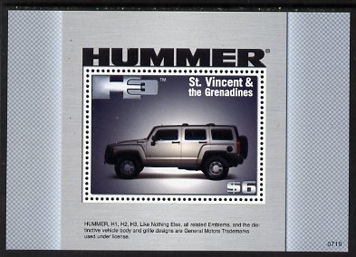 St Vincent 2008 Hummer H3 perf m/sheet unmounted mint SG MS5709, stamps on , stamps on  stamps on cars, stamps on  stamps on transport, stamps on  stamps on hummer