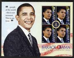 St Vincent - Mustique 2009 Inauguration of Pres Barack Obama perf sheetlet of 4 x $5 unmounted mint , stamps on personalities, stamps on usa presidents, stamps on american, stamps on masonics, stamps on masonry, stamps on obama