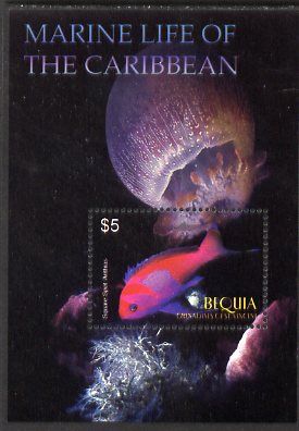 St Vincent - Bequia 2009 Marine Life of the Caribbean perf m/sheet unmounted mint , stamps on marine life, stamps on fish