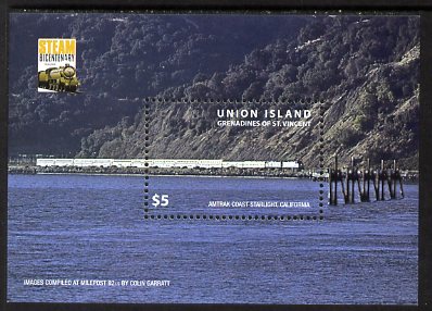 St Vincent - Union Island 2004 Steam Bicentenary perf m/sheet unmounted mint , stamps on , stamps on  stamps on railways