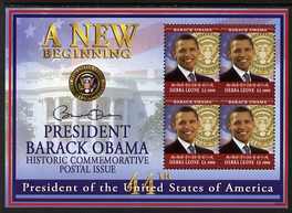 Sierra Leone 2009 Inauguration of Pres Barack Obama perf sheetlet of 4 x 3000le unmounted mint, SG MS4644, stamps on , stamps on  stamps on personalities, stamps on  stamps on usa presidents, stamps on  stamps on american, stamps on  stamps on masonics, stamps on  stamps on masonry, stamps on  stamps on obama