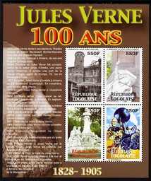 Togo 2005 Death Centenary of Jules Verne perf sheetlet of 4 x 550f (Jules Verne's House etc) unmounted mint. Note this item is privately produced and is offered purely on its thematic appeal, stamps on , stamps on  stamps on literature, stamps on  stamps on jules verne, stamps on  stamps on arts, stamps on  stamps on sculpture