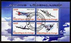 Congo 2010 Legendary Aircraft perf sheetlet containing 4 values fine cto used, stamps on aviation, stamps on comcorde, stamps on boeing, stamps on airbus