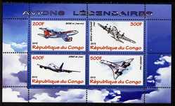 Congo 2010 Legendary Aircraft perf sheetlet containing 4 values unmounted mint, stamps on , stamps on  stamps on aviation, stamps on  stamps on comcorde, stamps on  stamps on boeing, stamps on  stamps on airbus