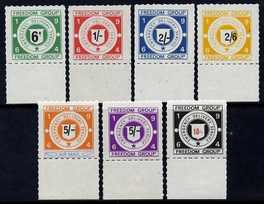 Cinderella - Great Britain 1964 Postal Strike - Freedom Group set of 7 labels 6d - 10s unmounted mint, stamps on , stamps on  stamps on cinderella - great britain 1964 postal strike - freedom group set of 7 labels 6d - 10s unmounted mint