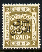 Jordan 1925 East of the Jordan opt on Palestine 2pi olive mounted mint SG 153, stamps on , stamps on  stamps on jordan 1925 east of the jordan opt on palestine 2pi olive mounted mint sg 153