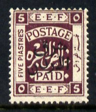 Jordan 1925 East of the Jordan opt on Palestine 5pi deep purple mounted mint SG 154, stamps on 
