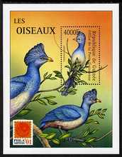 Guinea - Conakry 2001 Blue Turaco perf m/sheet with Phila Nippon 01 logo unmounted mint. Note this item is privately produced and is offered purely on its thematic appeal , stamps on , stamps on  stamps on birds, stamps on  stamps on stamp exhibitions