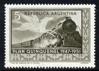 Argentine Republic 1951 Pegasus & Steam Locomotive 5c from Five-Year Plan set unmounted mint, SG 828, stamps on railways