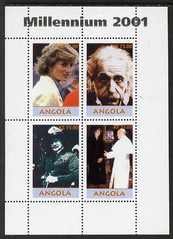 Angola 2001 Millennium series - Princess Diana, Einstein, Baden Powell & Pope perf sheetlet of 4 values unmounted mint. Note this item is privately produced and is offere...