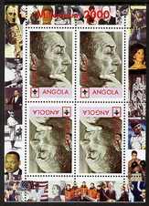 Angola 2000 Millennium 2000 - Walt Disney perf sheetlet containing 4 values (2 tete-beche pairs) with Scout logo (margin shows Churchill, Agasi, Satchmo, Sinatra etc) unmounted mint. Note this item is privately produced and is offered purely on its thematic appeal, stamps on , stamps on stamps on sport, stamps on stamps on scouts, stamps on stamps on golf, stamps on stamps on churchill, stamps on stamps on jazz, stamps on stamps on tennis, stamps on stamps on millennium, stamps on stamps on personalities, stamps on stamps on sinatra, stamps on stamps on space, stamps on stamps on baseball, stamps on stamps on constitutions, stamps on stamps on ww2 , stamps on stamps on masonry, stamps on stamps on masonics, stamps on stamps on human rights, stamps on stamps on peace, stamps on stamps on nobel, stamps on stamps on racism, stamps on stamps on disney