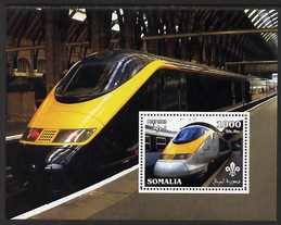 Somalia 2002 SNCF High Speed Train #2 perf m/sheet with Scout Logo unmounted mint, stamps on , stamps on  stamps on railways, stamps on  stamps on scouts, stamps on  stamps on 