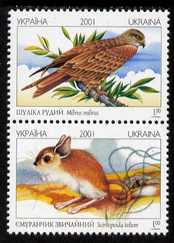 Ukraine 2001 Endangered Species set of 2 in se-tenant pair unmounted mint SG 395-6, stamps on birds, stamps on kites, stamps on birds of prey, stamps on  wwf , stamps on animals, stamps on rodents