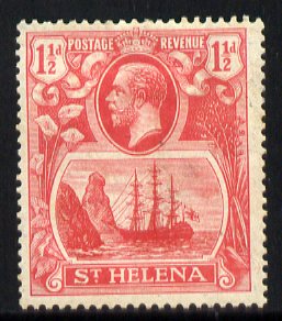 St Helena 1922-37 KG5 Badge Script 1.5d single with variety 'Zig-zag flaw in water behind stern' (stamp 18) mounted mint SG 99var, stamps on , stamps on  stamps on , stamps on  stamps on  kg5 , stamps on  stamps on ships, stamps on  stamps on 