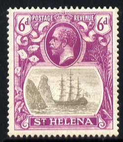 St Helena 1922-37 KG5 Badge Script 6d single with variety Zig-zag flaw in water behind stern (stamp 18) mounted mint SG 104var, stamps on , stamps on  kg5 , stamps on ships, stamps on 