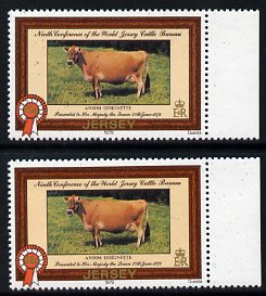 Jersey 1979 Cattle 25p with gold printing doubled with normal, both unmounted mint SG 203a , stamps on cattle, stamps on bovine