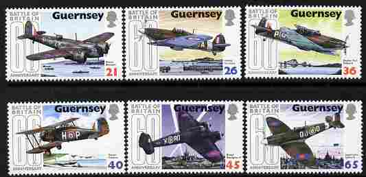 Guernsey 2000 60th Anniversary of Battle of Britain perf set of 6 unmounted mint SG 857-62, stamps on battles, stamps on militaria, stamps on aviation, stamps on spitfires