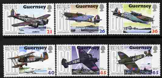 Guernsey 2000 60th Anniversary of Battle of Britain perf set of 6 unmounted mint SG 857-62, stamps on , stamps on  stamps on battles, stamps on  stamps on militaria, stamps on  stamps on aviation, stamps on  stamps on spitfires