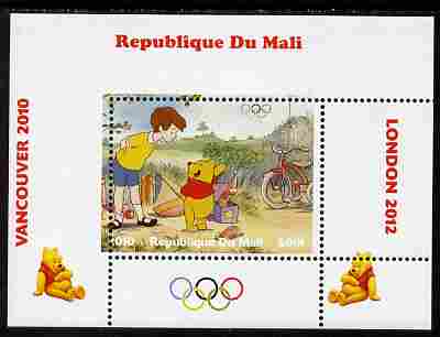 Mali 2010 Winnie the Pooh with Olympic Rings individual perf deluxe sheet #1 unmounted mint. Note this item is privately produced and is offered purely on its thematic appeal, stamps on , stamps on  stamps on olympics, stamps on  stamps on disney, stamps on  stamps on films, stamps on  stamps on cinena, stamps on  stamps on movies, stamps on  stamps on pooh, stamps on  stamps on bears, stamps on  stamps on bicycles, stamps on  stamps on bees