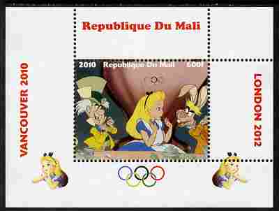 Mali 2010 Alice in Wonderland with Olympic Rings individual perf deluxe sheet #1 unmounted mint. Note this item is privately produced and is offered purely on its thematic appeal, stamps on , stamps on  stamps on olympics, stamps on  stamps on disney, stamps on  stamps on films, stamps on  stamps on cinena, stamps on  stamps on movies, stamps on  stamps on 