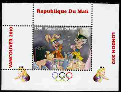 Mali 2010 Alice in Wonderland with Olympic Rings individual perf deluxe sheet #3 unmounted mint. Note this item is privately produced and is offered purely on its thematic appeal, stamps on olympics, stamps on disney, stamps on films, stamps on cinena, stamps on movies, stamps on 