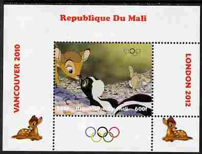 Mali 2010 Bambi with Olympic Rings individual perf deluxe sheet #2 unmounted mint. Note this item is privately produced and is offered purely on its thematic appeal, stamps on , stamps on  stamps on olympics, stamps on  stamps on disney, stamps on  stamps on films, stamps on  stamps on cinena, stamps on  stamps on movies, stamps on  stamps on deer