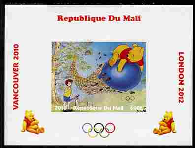 Mali 2010 Winnie the Pooh with Olympic Rings individual imperf deluxe sheet #3 unmounted mint. Note this item is privately produced and is offered purely on its thematic appeal, stamps on , stamps on  stamps on olympics, stamps on  stamps on disney, stamps on  stamps on films, stamps on  stamps on cinena, stamps on  stamps on movies, stamps on  stamps on pooh, stamps on  stamps on bears, stamps on  stamps on bees