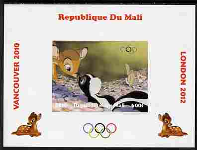 Mali 2010 Bambi with Olympic Rings individual imperf deluxe sheet #2 unmounted mint. Note this item is privately produced and is offered purely on its thematic appeal, stamps on , stamps on  stamps on olympics, stamps on  stamps on disney, stamps on  stamps on films, stamps on  stamps on cinena, stamps on  stamps on movies, stamps on  stamps on deer