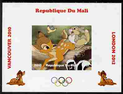 Mali 2010 Bambi with Olympic Rings individual imperf deluxe sheet #4 unmounted mint. Note this item is privately produced and is offered purely on its thematic appeal, stamps on olympics, stamps on disney, stamps on films, stamps on cinena, stamps on movies, stamps on deer