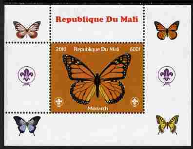 Mali 2010 Butterflies & Scouts individual perf deluxe sheet #1 unmounted mint, stamps on butterflies, stamps on scouts