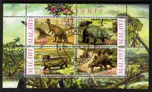 Malawi 2010 Dinosaurs #01 perf sheetlet containing 4 values fine cto used, stamps on dinosaurs