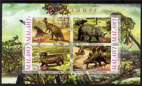 Malawi 2010 Dinosaurs #01 imperf sheetlet containing 4 values unmounted mint, stamps on , stamps on  stamps on dinosaurs