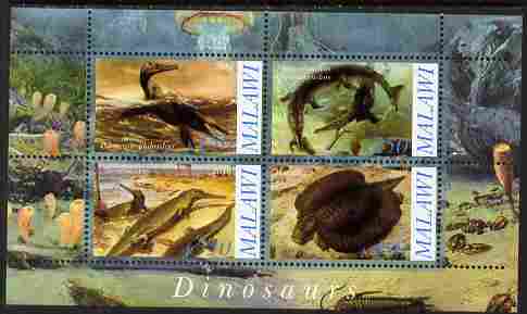 Malawi 2010 Dinosaurs #02 perf sheetlet containing 4 values unmounted mint, stamps on dinosaurs