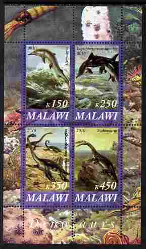 Malawi 2010 Dinosaurs #03 perf sheetlet containing 4 values unmounted mint, stamps on dinosaurs