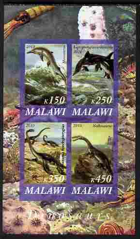 Malawi 2010 Dinosaurs #03 imperf sheetlet containing 4 values unmounted mint, stamps on , stamps on  stamps on dinosaurs