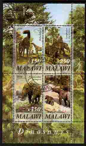 Malawi 2010 Dinosaurs #04 perf sheetlet containing 4 values fine cto used, stamps on , stamps on  stamps on dinosaurs