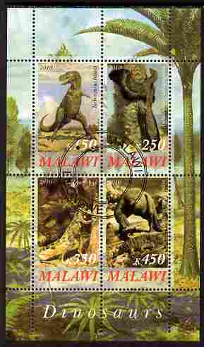 Malawi 2010 Dinosaurs #05 perf sheetlet containing 4 values fine cto used, stamps on dinosaurs