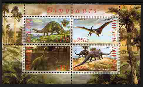 Malawi 2010 Dinosaurs #06 perf sheetlet containing 4 values unmounted mint, stamps on dinosaurs