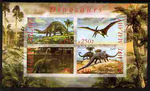 Malawi 2010 Dinosaurs #06 imperf sheetlet containing 4 values unmounted mint, stamps on , stamps on  stamps on dinosaurs