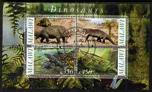 Malawi 2010 Dinosaurs #07 perf sheetlet containing 4 values fine cto used, stamps on dinosaurs