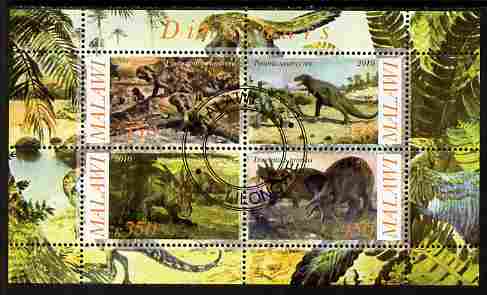 Malawi 2010 Dinosaurs #08 perf sheetlet containing 4 values fine cto used, stamps on , stamps on  stamps on dinosaurs