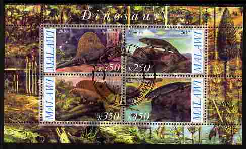 Malawi 2010 Dinosaurs #09 perf sheetlet containing 4 values fine cto used, stamps on , stamps on  stamps on dinosaurs