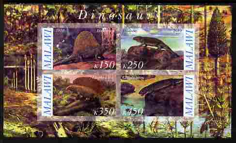 Malawi 2010 Dinosaurs #09 imperf sheetlet containing 4 values unmounted mint, stamps on dinosaurs
