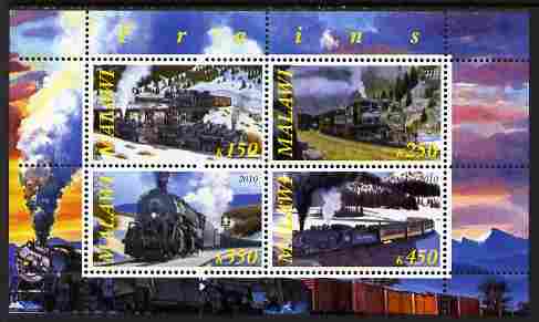 Malawi 2010 Steam Locomotives #01 perf sheetlet containing 4 values unmounted mint, stamps on , stamps on  stamps on railways