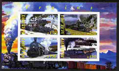 Malawi 2010 Steam Locomotives #01 imperf sheetlet containing 4 values unmounted mint, stamps on , stamps on  stamps on railways