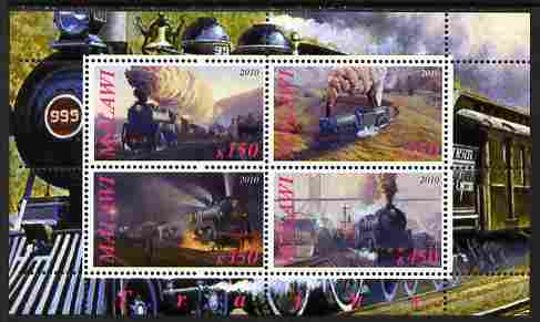 Malawi 2010 Steam Locomotives #02 perf sheetlet containing 4 values unmounted mint, stamps on railways