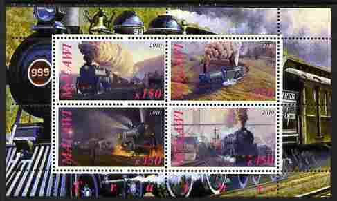 Malawi 2010 Steam Locomotives #02 perf sheetlet containing 4 values unmounted mint, stamps on , stamps on  stamps on railways