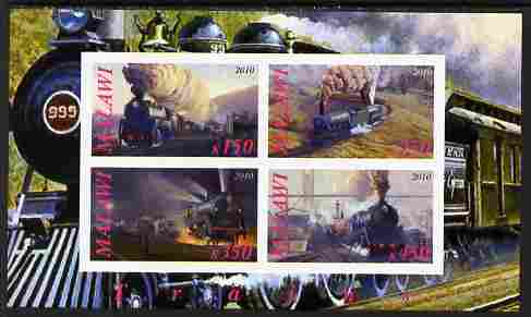 Malawi 2010 Steam Locomotives #02 imperf sheetlet containing 4 values unmounted mint, stamps on , stamps on  stamps on railways