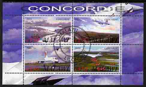 Malawi 2010 Concorde perf sheetlet containing 4 values fine cto used, stamps on aviation, stamps on concorde